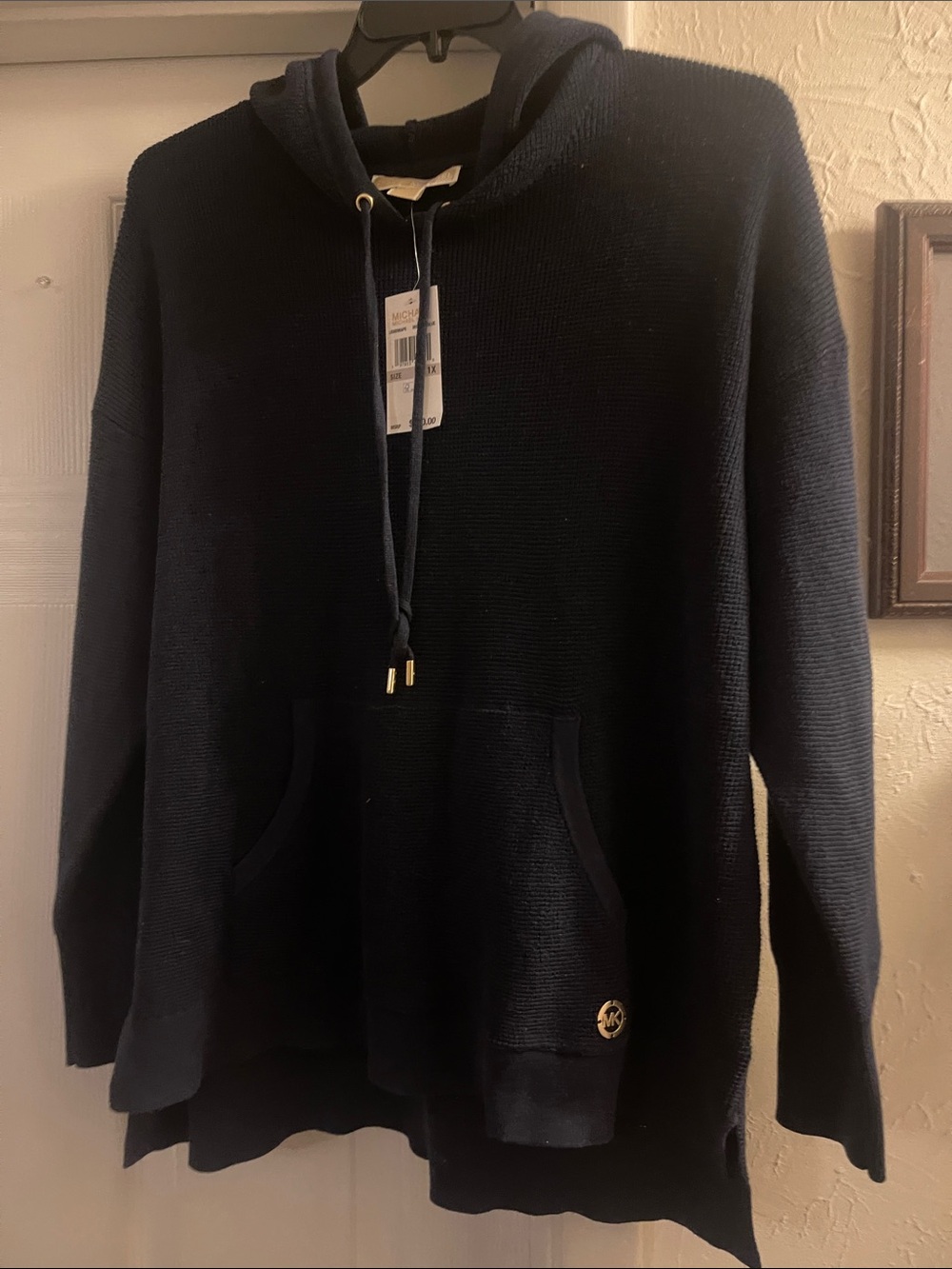 Michael Kors Navy Knit Hooded Pullover Size 1XL NWT Retail $110 - Picture 2 of 5